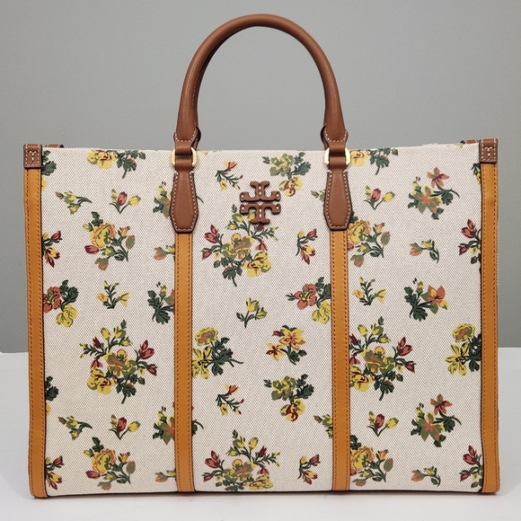 Tory Burch Handbags - NEW TORY BURCH BLAKE PRINTED CANVAS JUMBO TOTE NATURAL ROSE FLORAL SHOULDER BAG